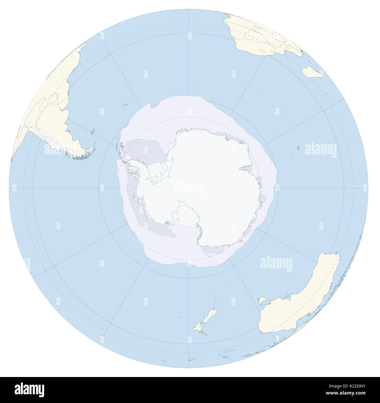 The only uninhabited continent (5 million mi2), located inside the Antarctic Circle; 98% of its surface is covered with an ice cap. Antarctica holds 90% of the Earth's freshwater reserves. Stock Photo