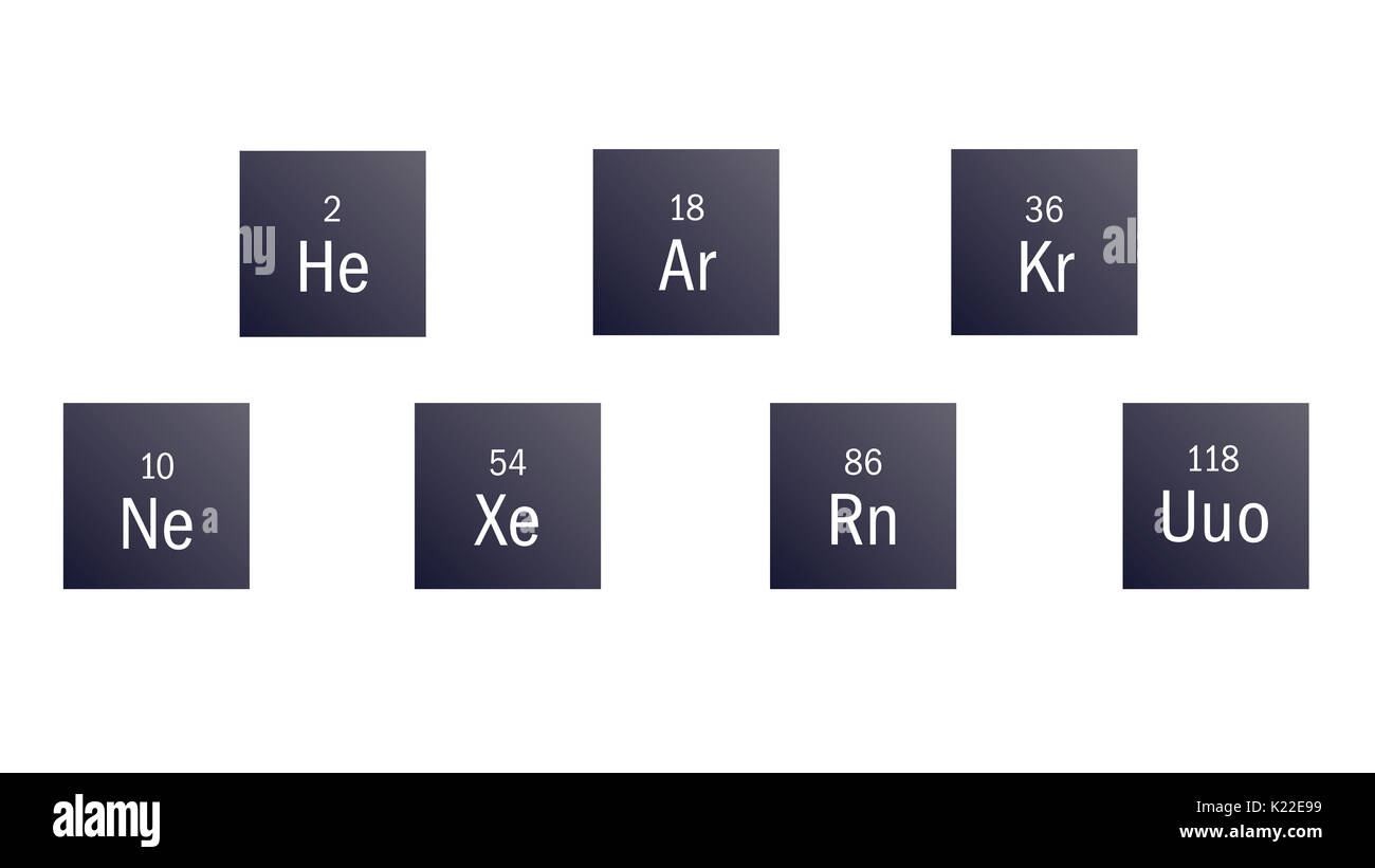 Family of chemical elements also called inert, as they are weakly reactive. Stock Photo