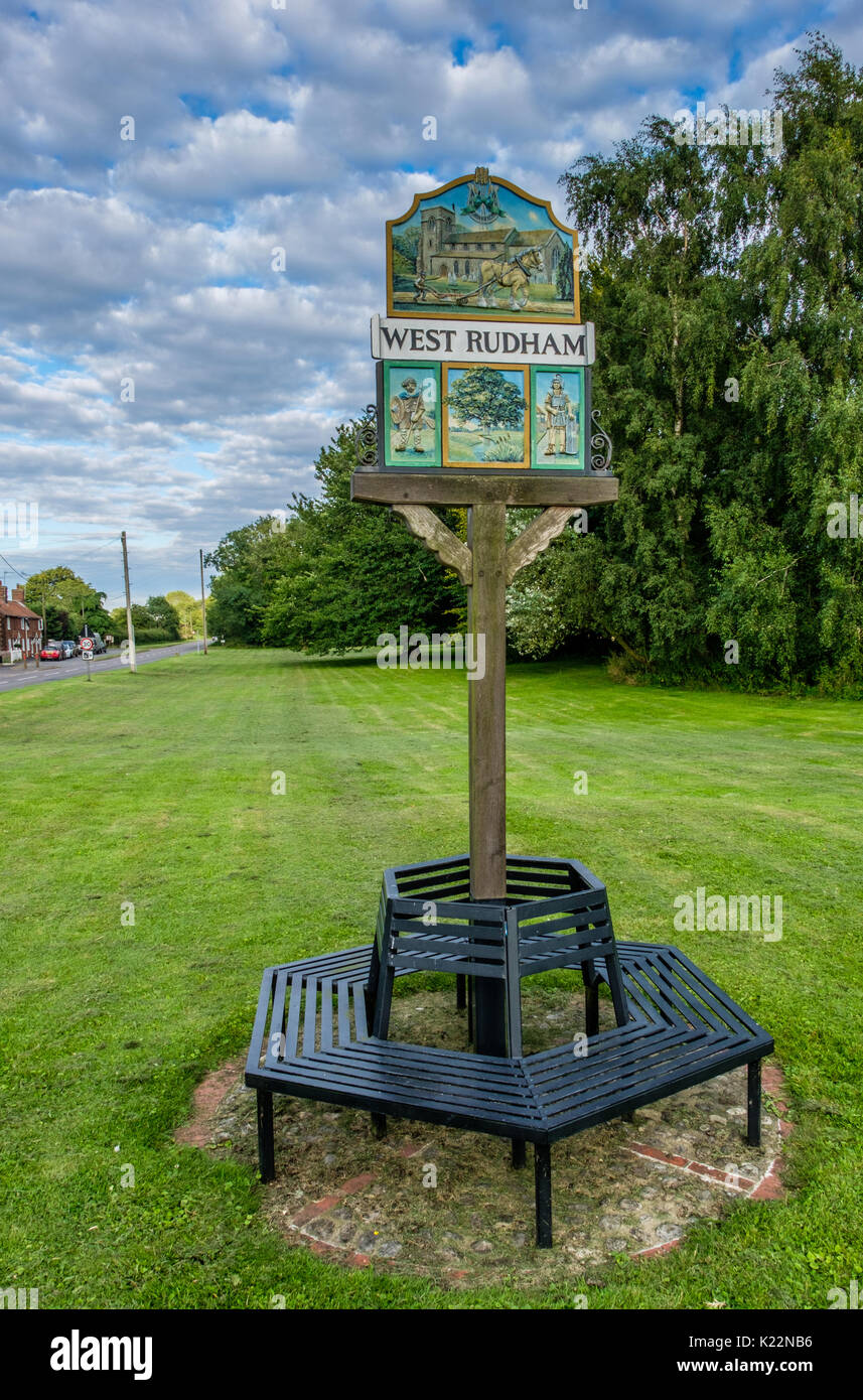 West Rudham village sign, West Rudham, near Fakenham, Norfolk, UK Stock Photo