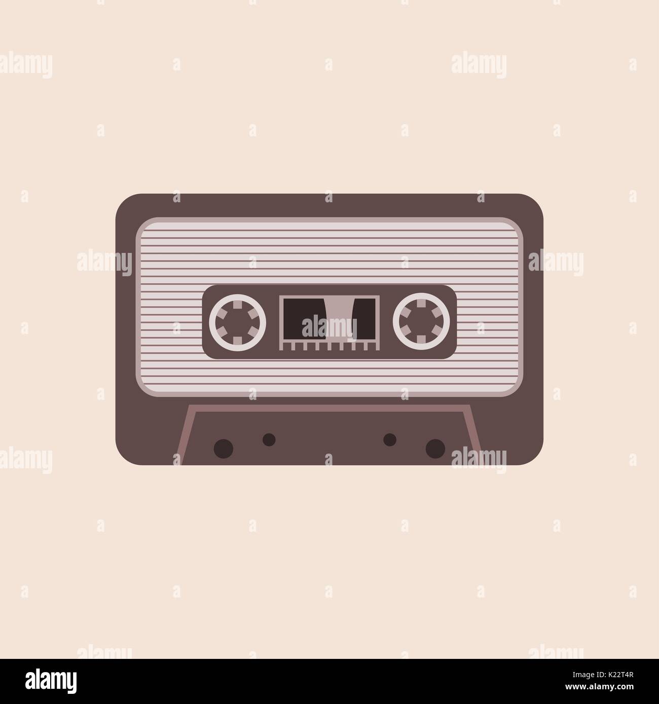 Cassette tape on the beige background. Audio tape. Cassette tape icon. 80's revival, retro concept. Vintage music and sound. Mixtape recording. Vector Stock Vector