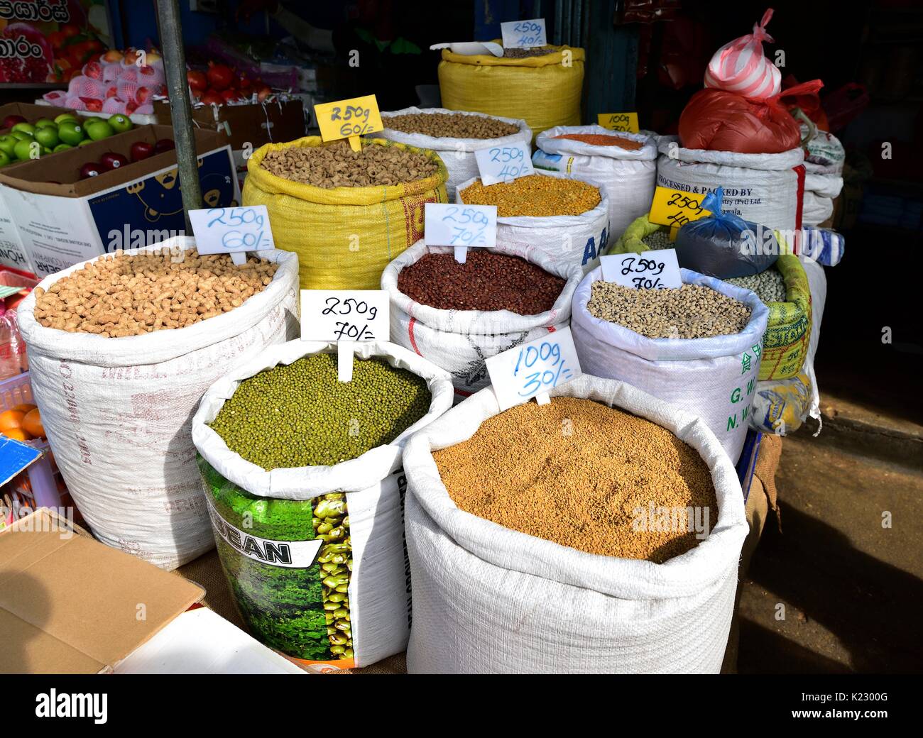 Sacks full of lentils and beans in Colombo market Sri Lanka Stock Photo ...