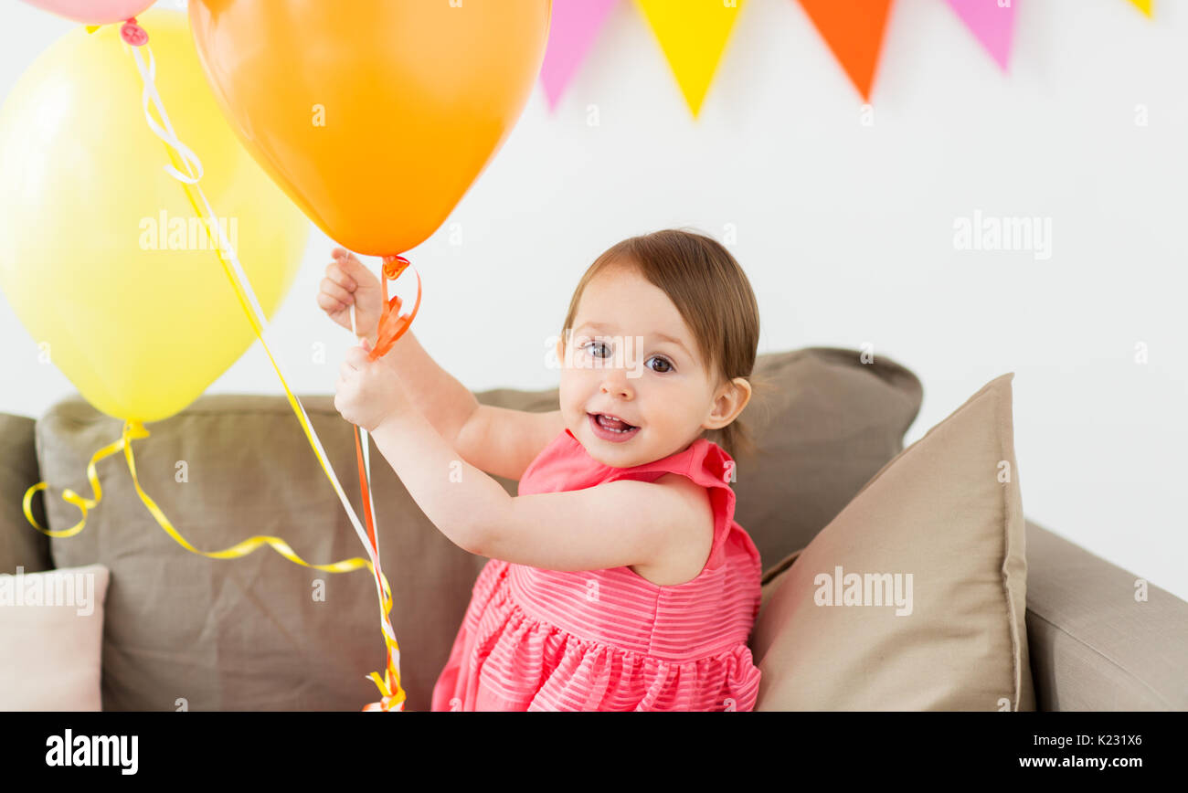 happy baby girl on birthday party at home Stock Photo - Alamy