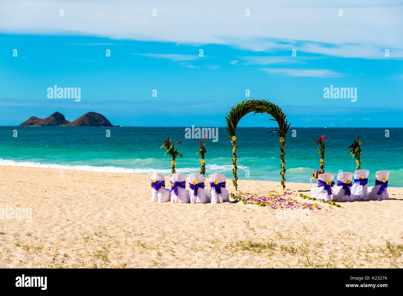 Wedding setup on a beach in Hawaii Stock Photo