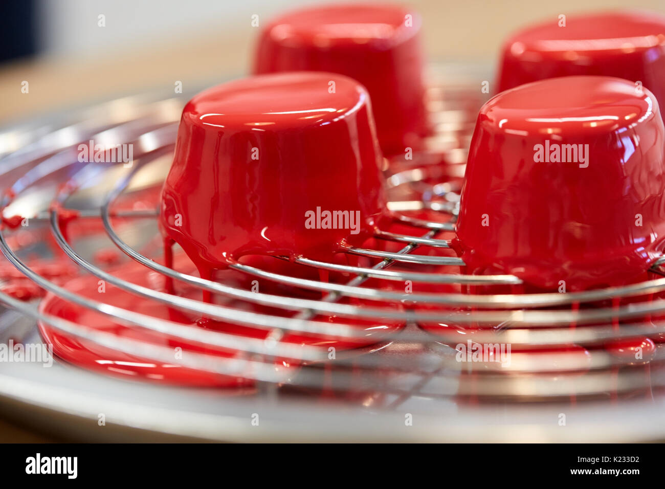 mirror glaze cakes at pastry shop Stock Photo