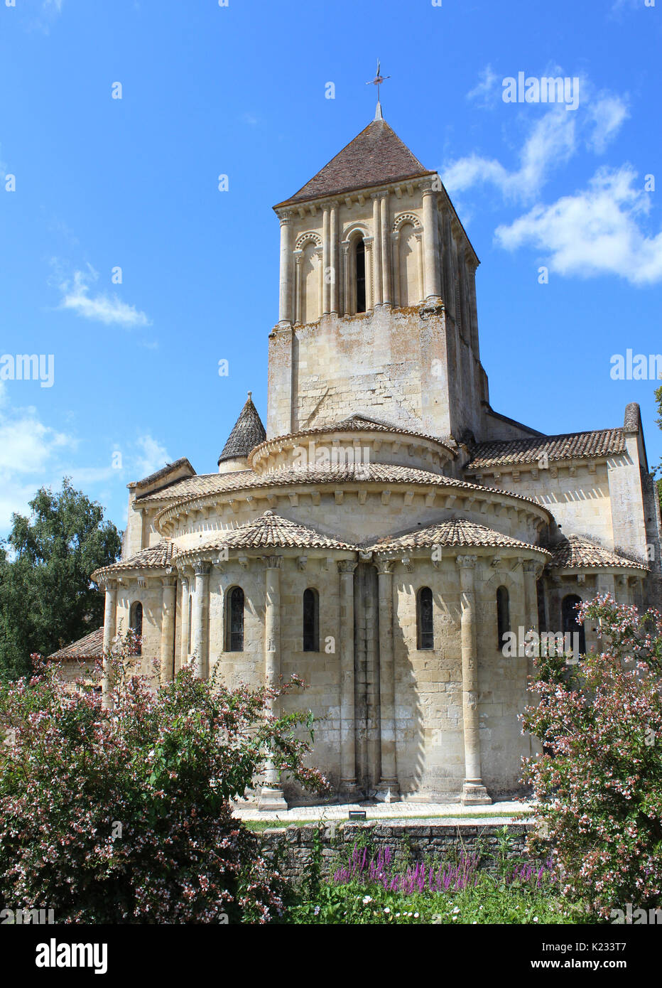 The beautiful 12th century church of St Hilaire in Melle, France. Saint-Hilaire Church is also a UNESCO World Heritage Site since 1998, and a stage of Stock Photo