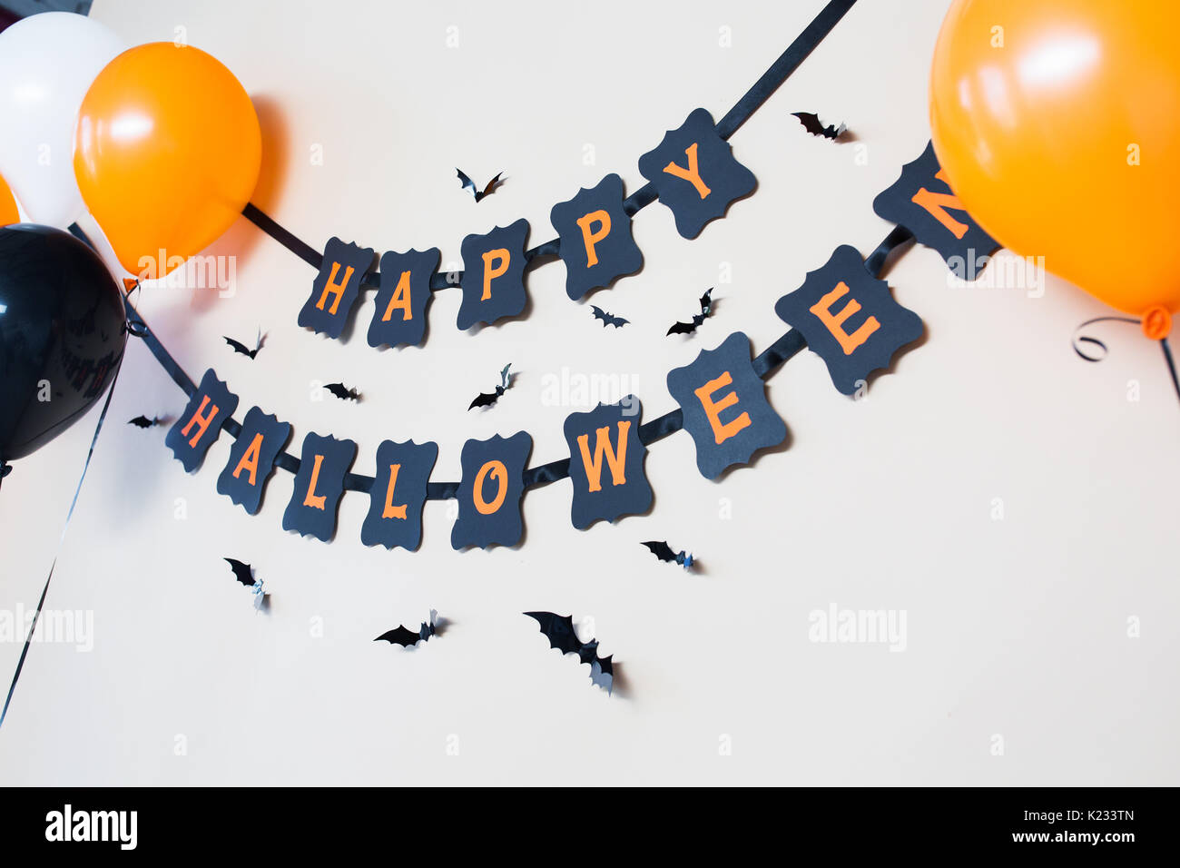happy halloween party black paper garland Stock Photo