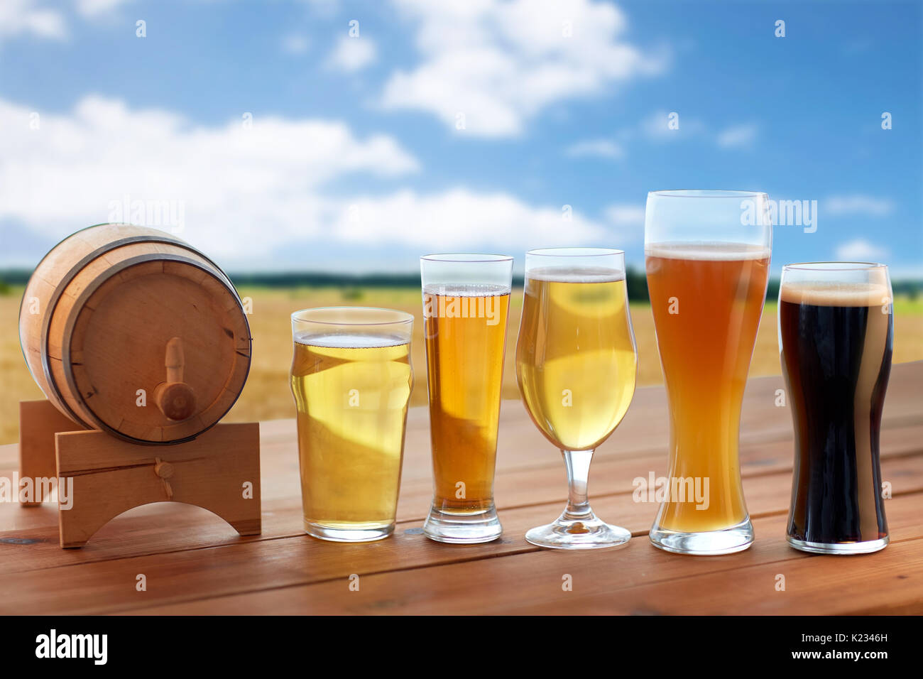 different types of beer in glasses on table Stock Photo Alamy