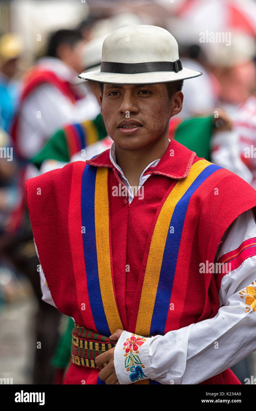 June 17, 2017 Pujili, Ecuador: indigenous kichwa male dancer in