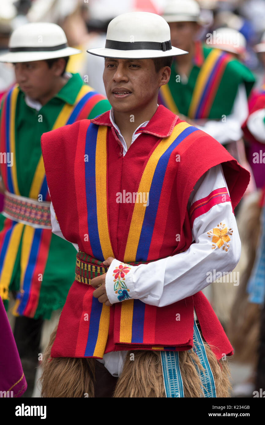 June 17, 2017 Pujili, Ecuador: indigenous kichwa male dancer in