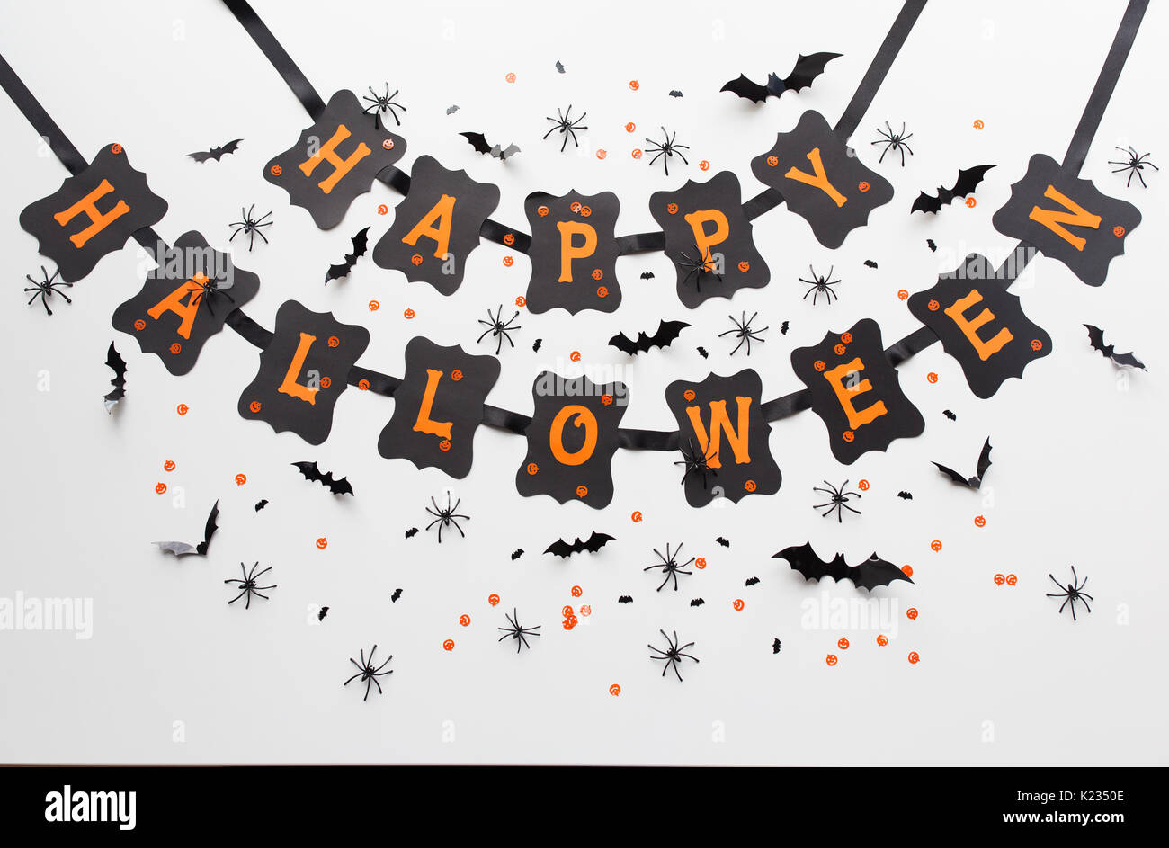 happy halloween party black paper garland Stock Photo
