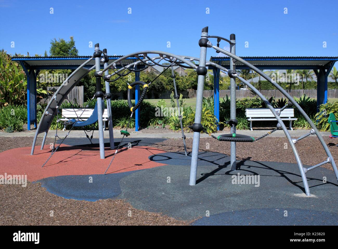 Ride made of ropes and metal for children at park. Stock Photo