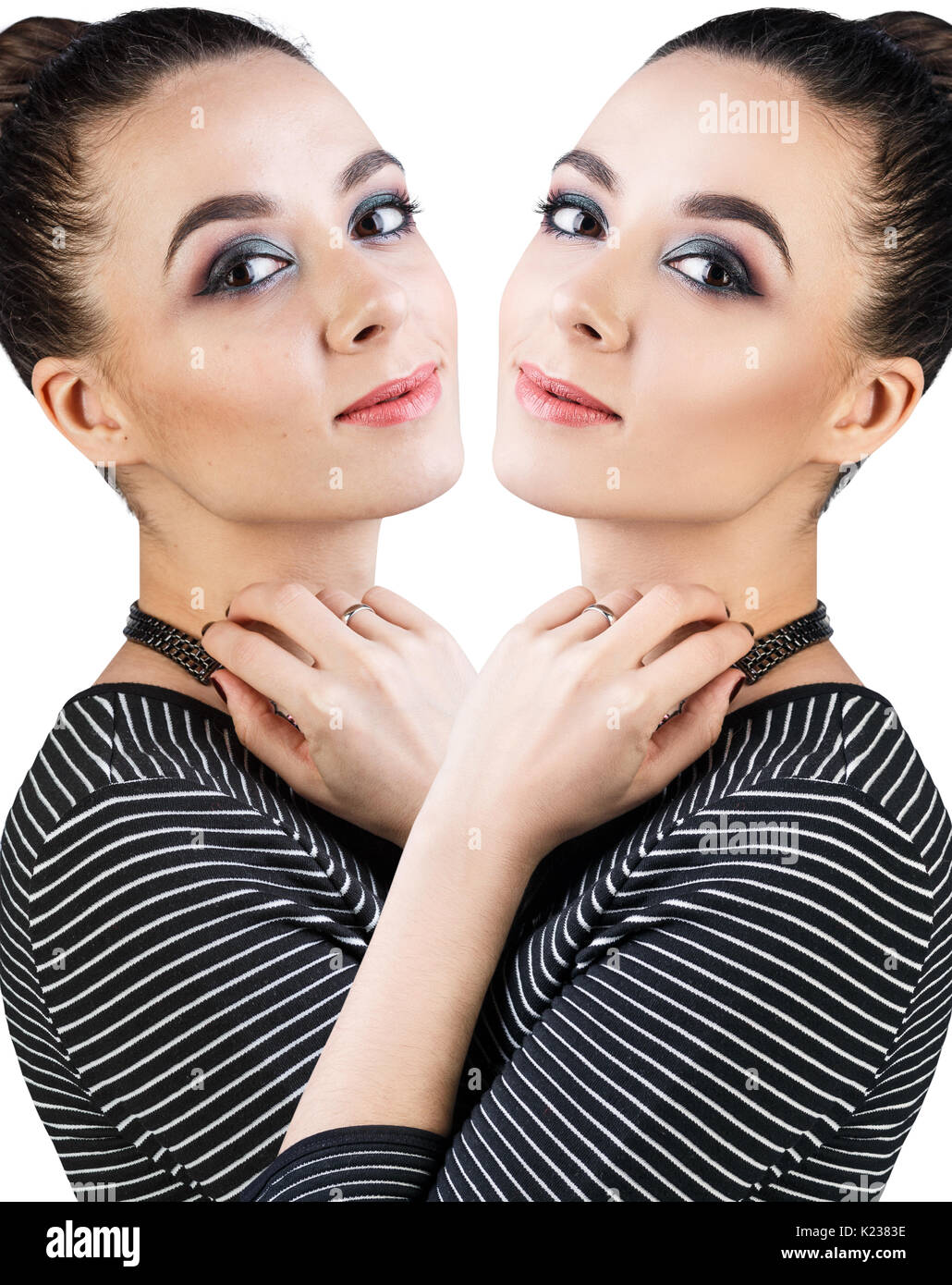 Adult woman before and after retouch. Stock Photo