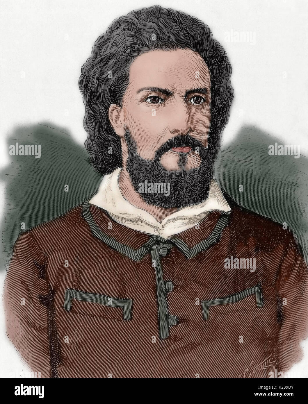 Alexandre de Serpa Pinto, Viscount of Serpa Pinto (1846-1900). Portuguese explorer of southern Africa and a colonial administrator. Portrait. Engraving. Colored. Stock Photo