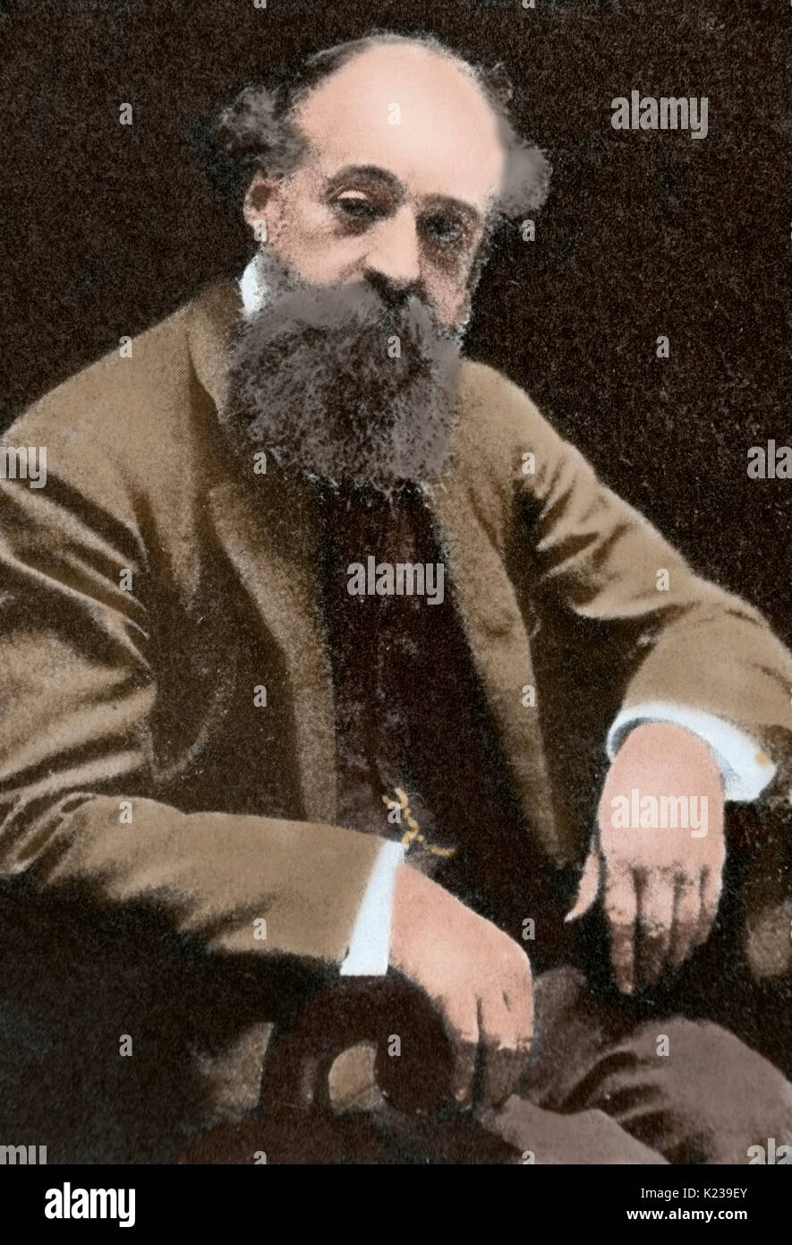 Eusebi Guell i Bacigalupi, 1st Count of Guell (1846-1918). Spanish industrialist and politician. Known for being the patron of the modernist architect Antonio Gaudi. Portrait. Colored. Stock Photo
