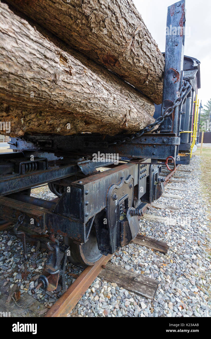 Log truck on display at Loon Mountain in Lincoln, New Hampshire, USA
