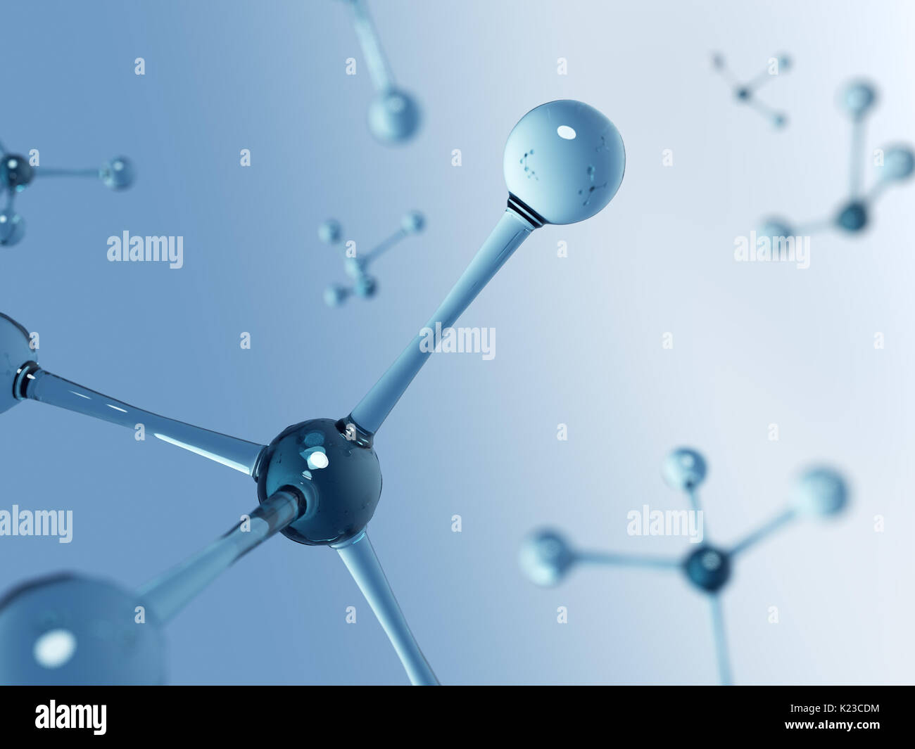Blue glass molecule structure. 3D rendering. Stock Photo
