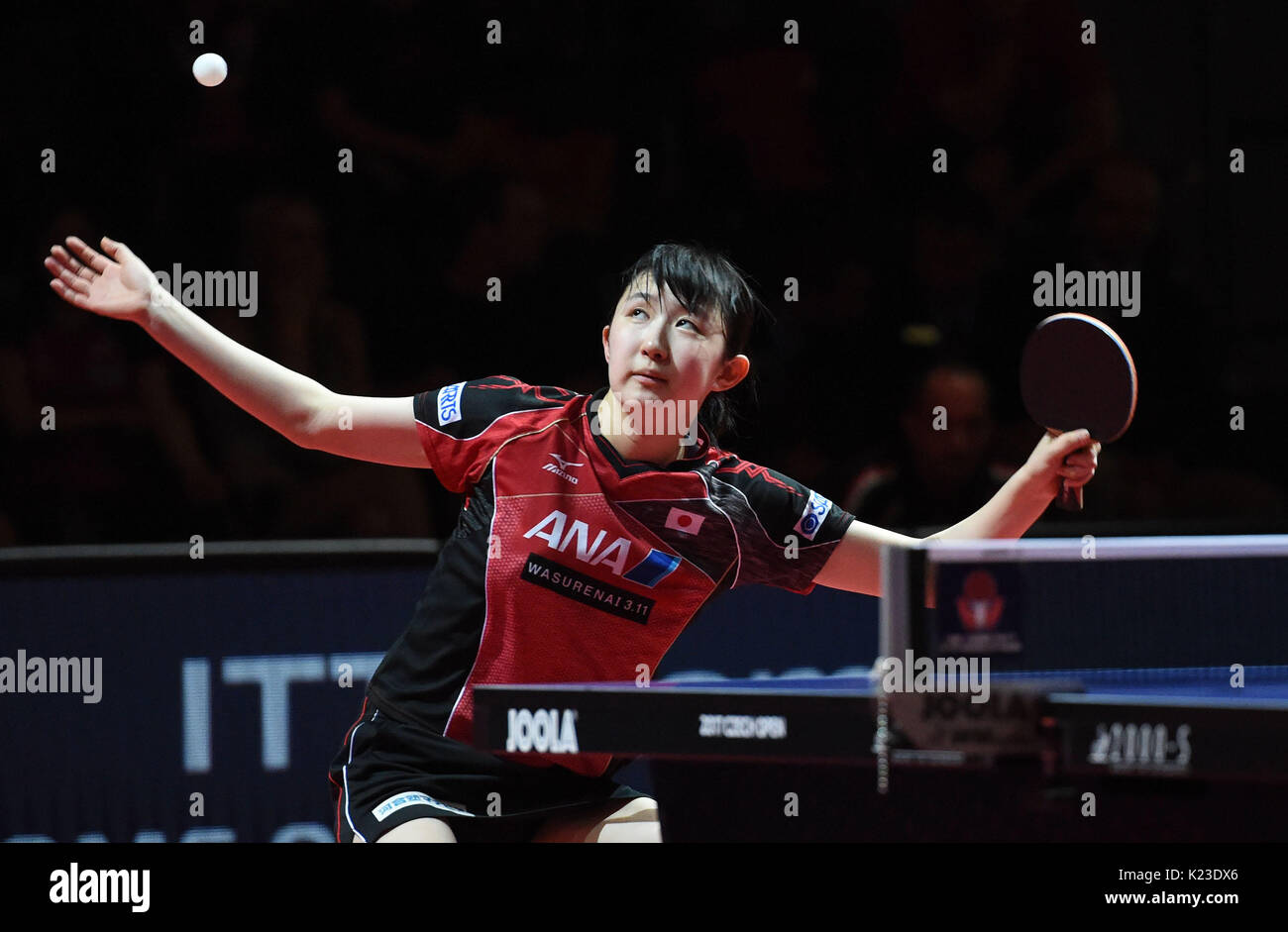 Olomouc, Czech Republic. 27th Aug, 2017. Hina Hayata competes with Mima Ito, both from Japan, against Matilda Ekholm of Sweden and Georgina Pota of Hungary during their final match of the women's doubles at the Table Tennis World Tour Czech Open in Olomouc, Czech Republic, August 27, 2017. Credit: Ludek Perina/CTK Photo/Alamy Live News Stock Photo