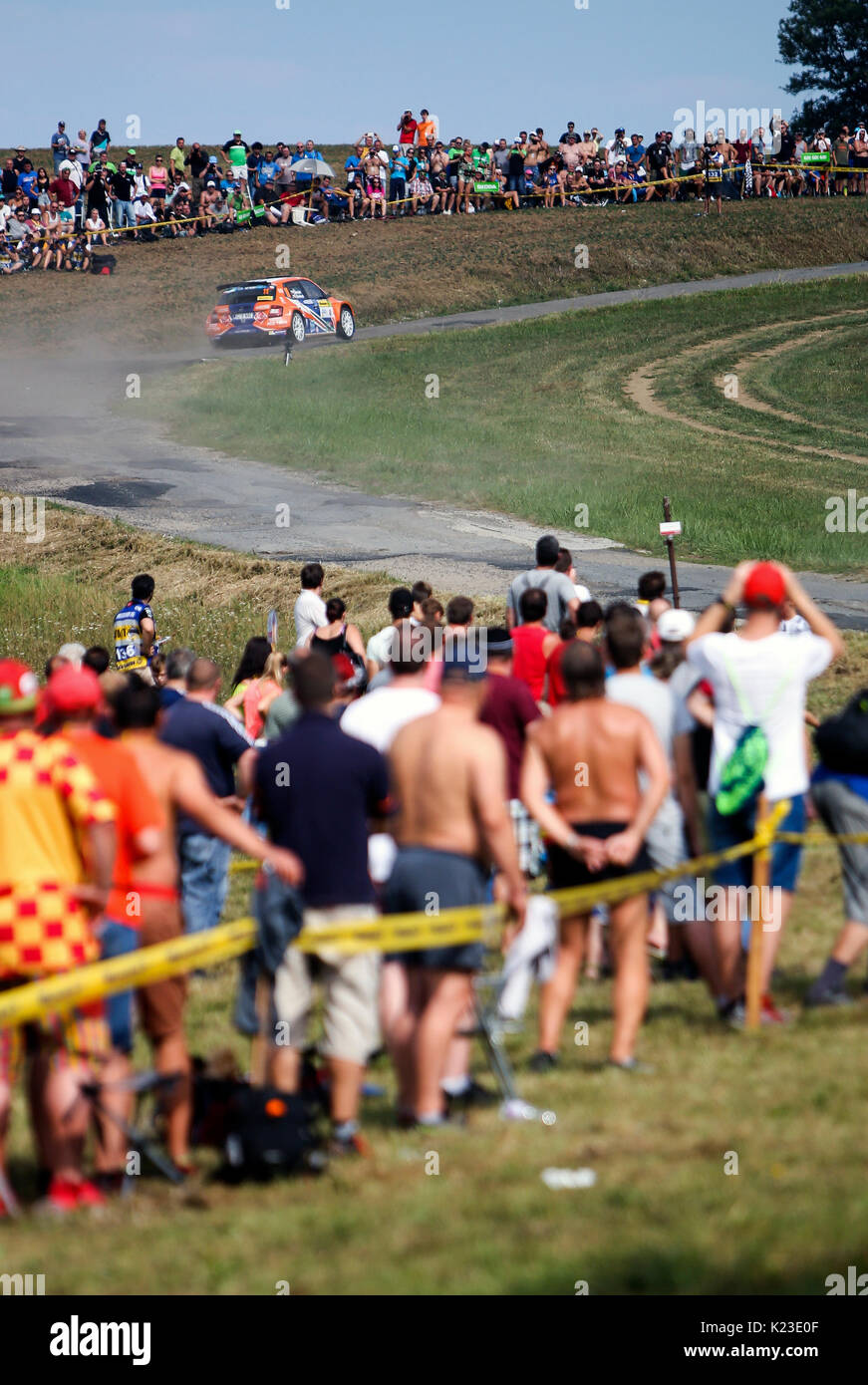 Visitors watch the tests of speed, Barum Rally, event of European ...
