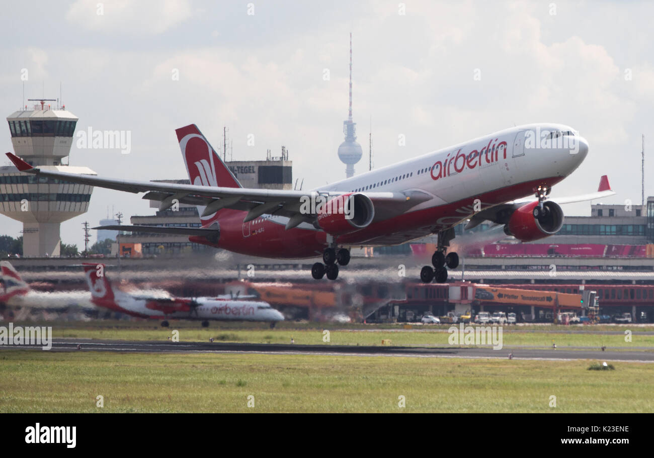 Berlin, Germany. 28th Aug, 2017. An airplane of the airline Air Berlin