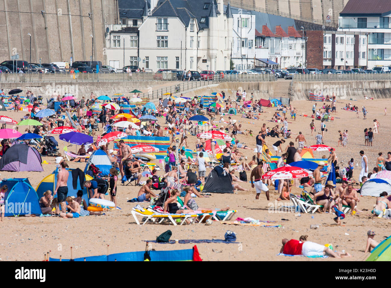 England, Ramsgate. Main beach filled with people and sunseekers during
