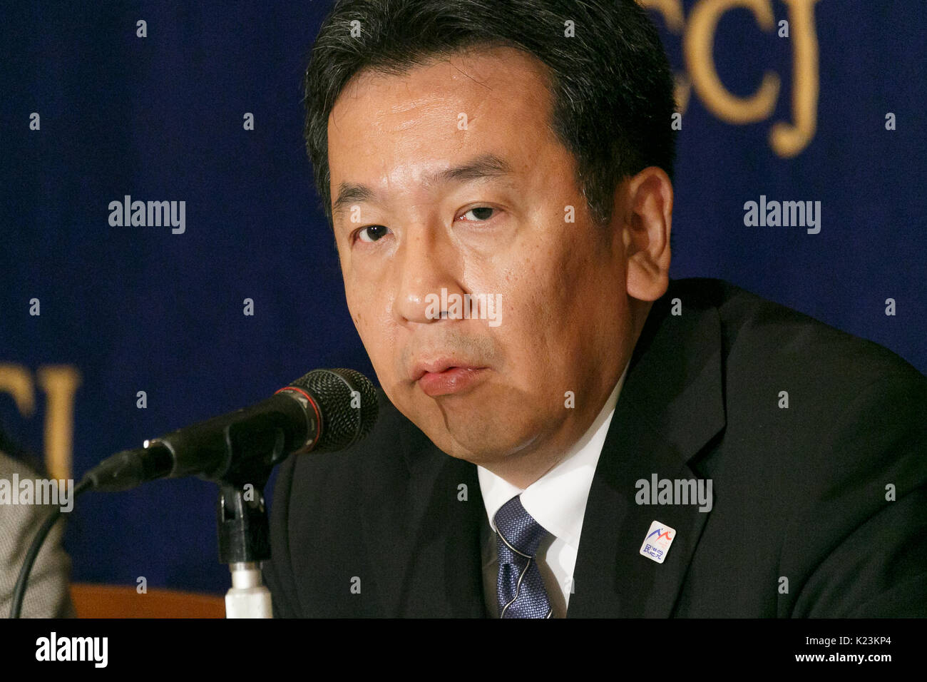 Former Democratic Party (DP) Secretary General Yukio Edano attends a news conference at the Foreign Correspondents' Club of Japan on August 29, 2017, Tokyo, Japan. Edano and former DP Foreign Minister, Maehara, visited the Club to speak about the opposition party's leadership election which will be held on September 1st. They also commented North Korea's missile launch that flew over Japan this morning. Credit: Rodrigo Reyes Marin/AFLO/Alamy Live News Stock Photo