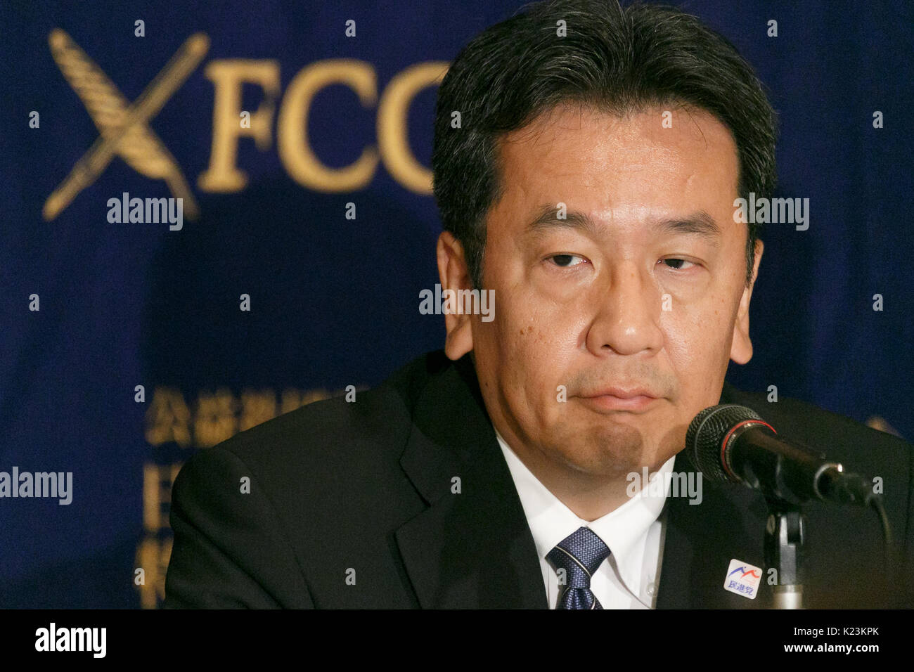 Former Democratic Party (DP) Secretary General Yukio Edano attends a news conference at the Foreign Correspondents' Club of Japan on August 29, 2017, Tokyo, Japan. Edano and former DP Foreign Minister, Maehara, visited the Club to speak about the opposition party's leadership election which will be held on September 1st. They also commented North Korea's missile launch that flew over Japan this morning. Credit: Rodrigo Reyes Marin/AFLO/Alamy Live News Stock Photo