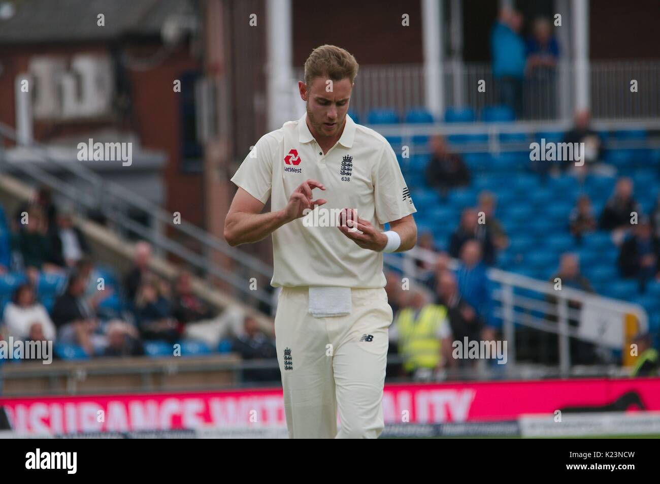 Leeds, UK. 29th Aug, 2017. Stuart Broad bowling for England against West Indies on the last day of the second Investec Test Match at Headingley Cricket Ground. Credit: Colin Edwards/Alamy Live News Stock Photo