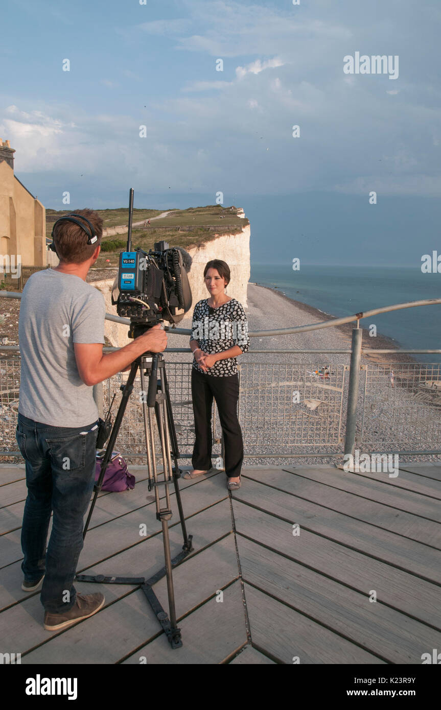 Birling Gap, Eastbourne, East Sussex, UK. 29th Aug, 2017. National Trust & Coastguard are concerned at the risks some people are taking along the South Coast Chalk Cliffs which remain very unstable with regular rockfalls. BBC South East Lynda Hardy reporting. Stock Photo