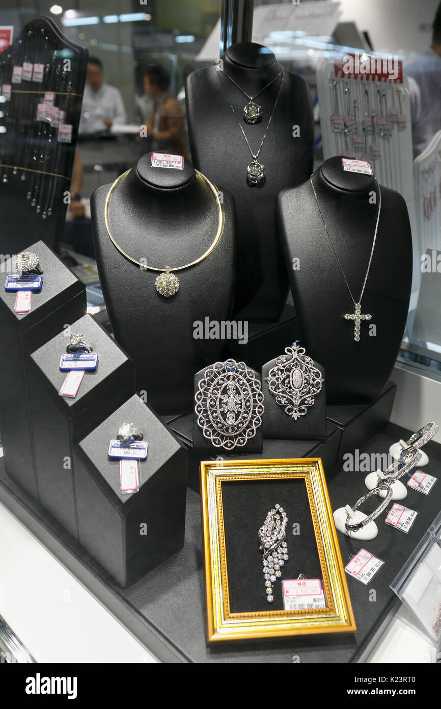 Jewellery products on display during the Japan Jewellery Fair 2017 in
