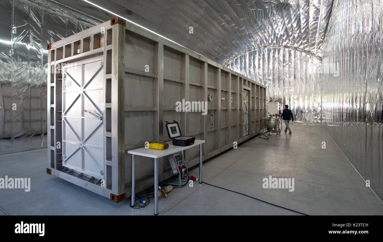 Specially equipped container laboratory for the investigation and analysis of suspected chemical, biological and radiation substances is seen at the Czech State Institute of Nuclear, Chemical and Biological Protection (SUJCHBO), near Pribram, Czech Republic, on August 29, 2017. There are biological and virological laboratories, a toxicological chamber and a climatic chamber in the halls. They analyze suspicious substances that bring special cars to the laboratories. (CTK Photo/Michal Kamaryt) Stock Photo