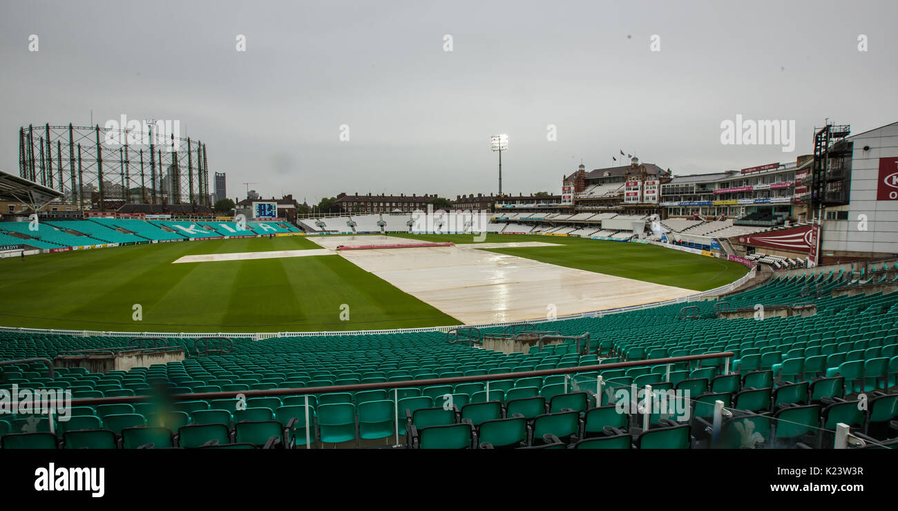 London, UK. 30th Aug, 2017. Rain delays the start of play on day three of the Specsavers County Championship match at the Oval where Surrey are taking on Middlesex. David Rowe/ Alamy Live News Stock Photo