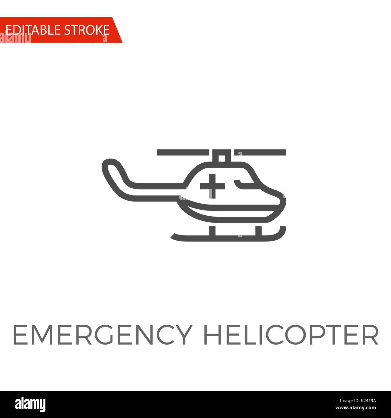 Emergency Helicopter Thin Line Vector Icon. Flat Icon Isolated on the White Background. Editable Stroke EPS file. Vector illustration. Stock Vector