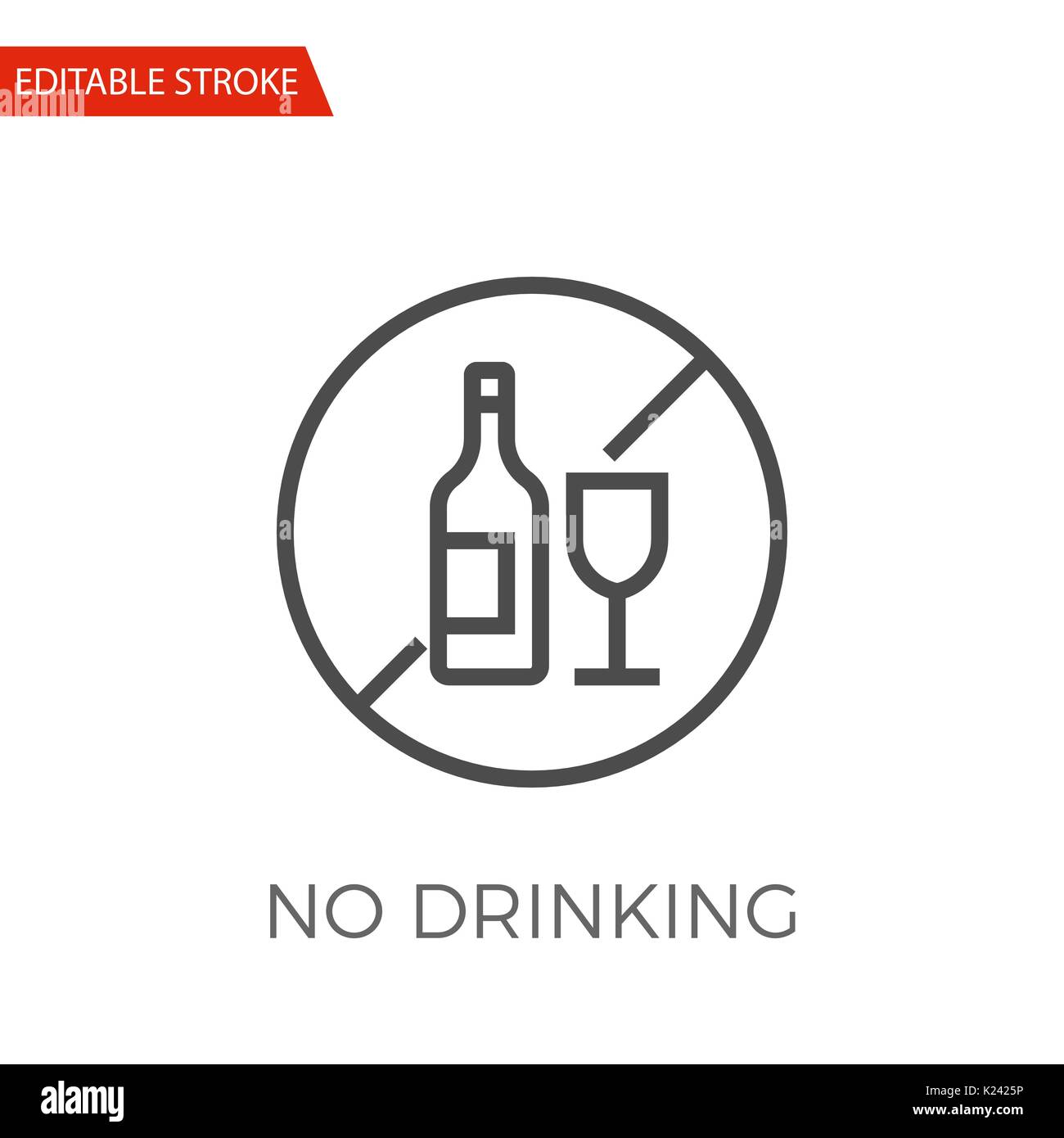 No Drinking Thin Line Vector Icon. Flat Icon Isolated on the White Background. Editable Stroke EPS file. Vector illustration. Stock Vector