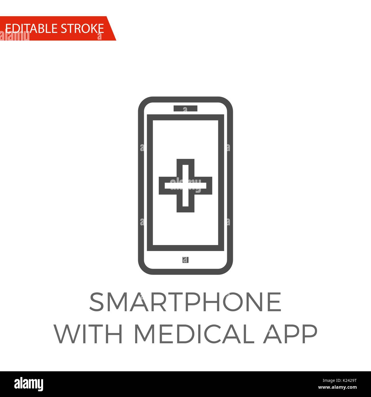 Smartphone with Medical App Thin Line Vector Icon. Flat Icon Isolated on the White Background. Editable Stroke EPS file. Vector illustration. Stock Vector