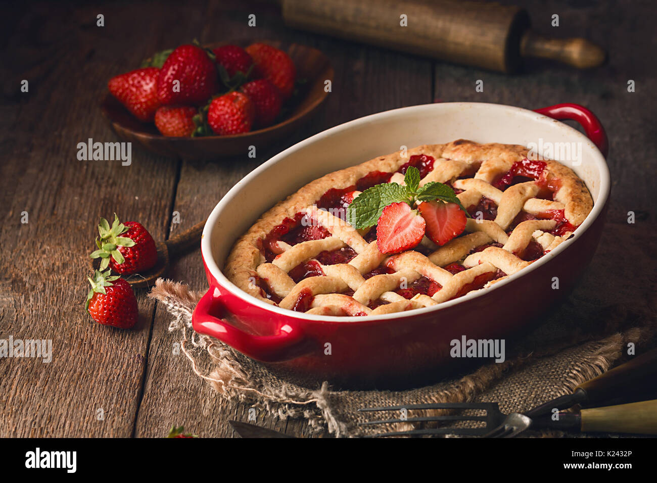 Traditional Strawberry Pie Stock Photo Alamy