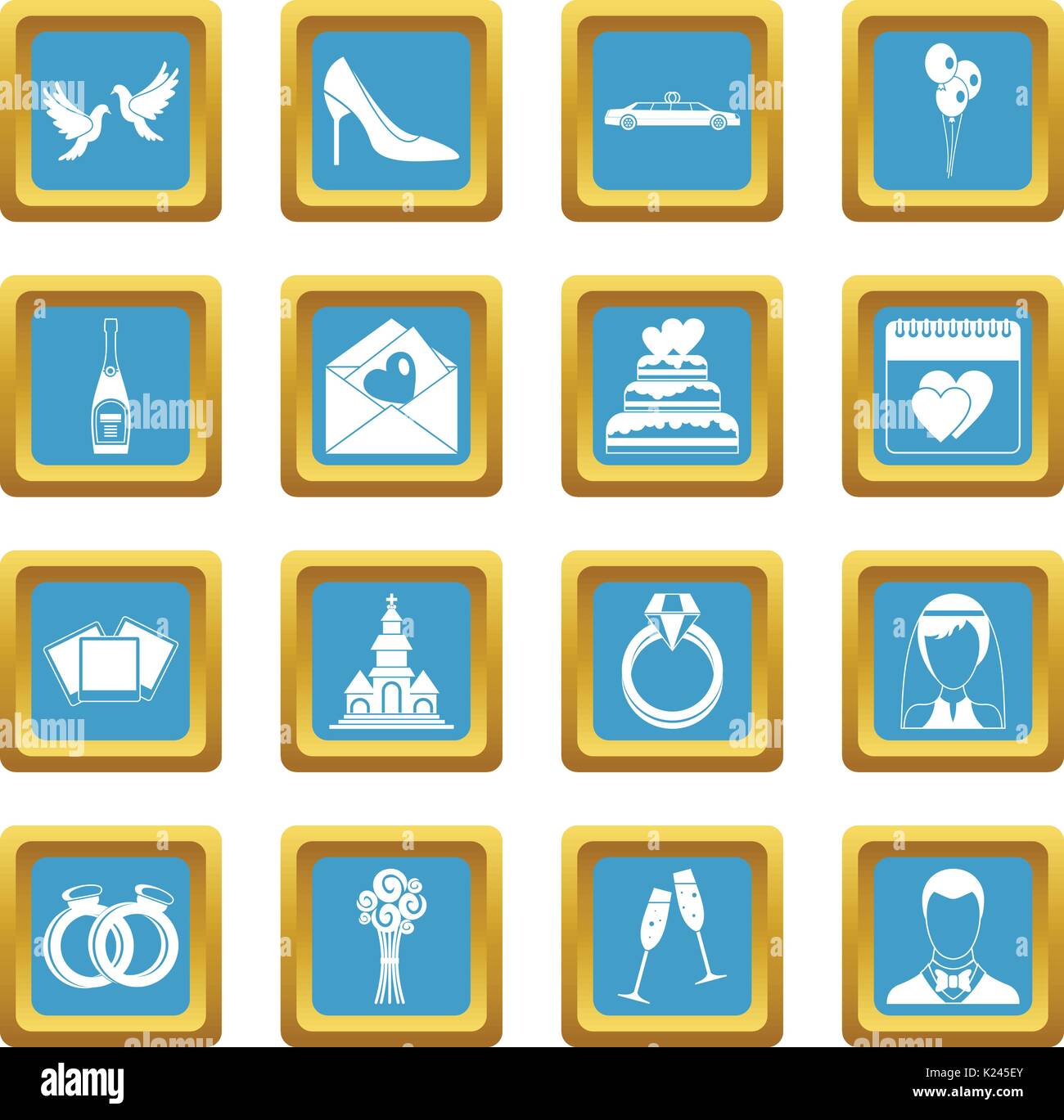 Wedding icons azure Stock Vector