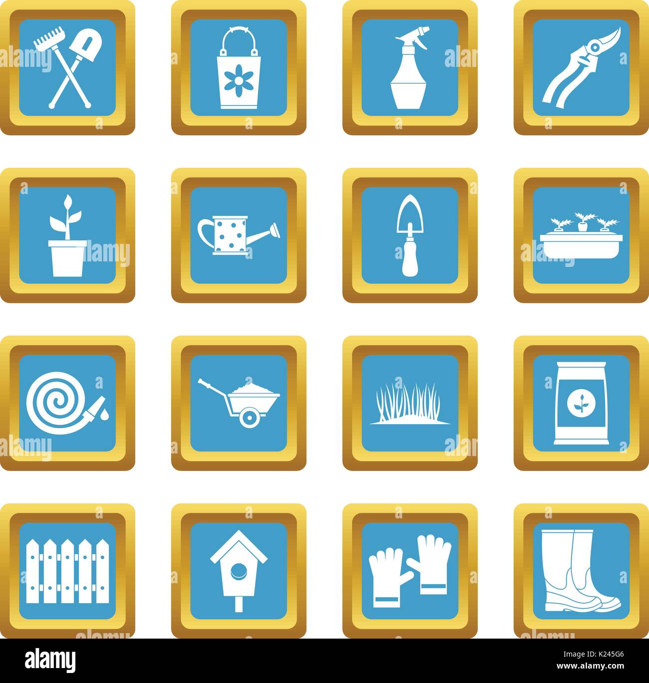 Gardening icons azure Stock Vector