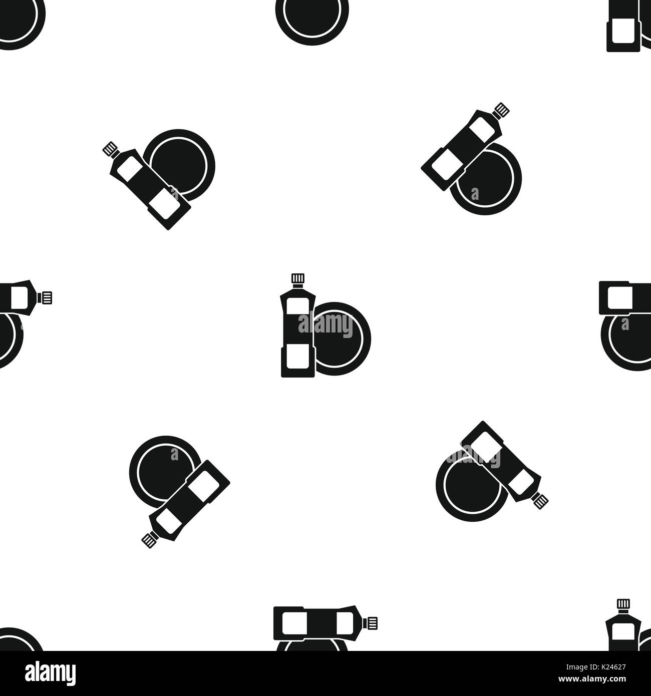Dishwashing liquid detergent and dish pattern seamless black Stock Vector