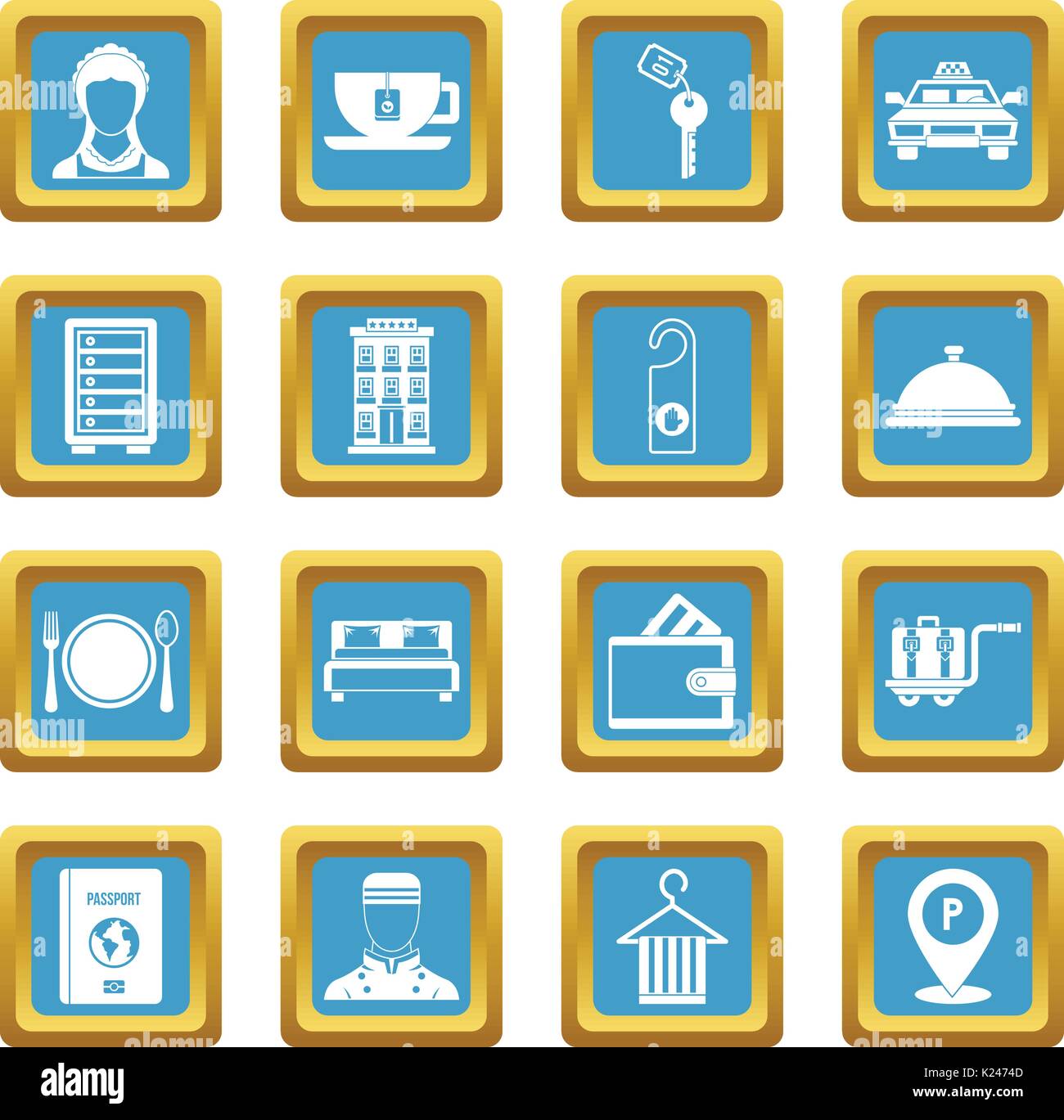 Hotel icons azure Stock Vector