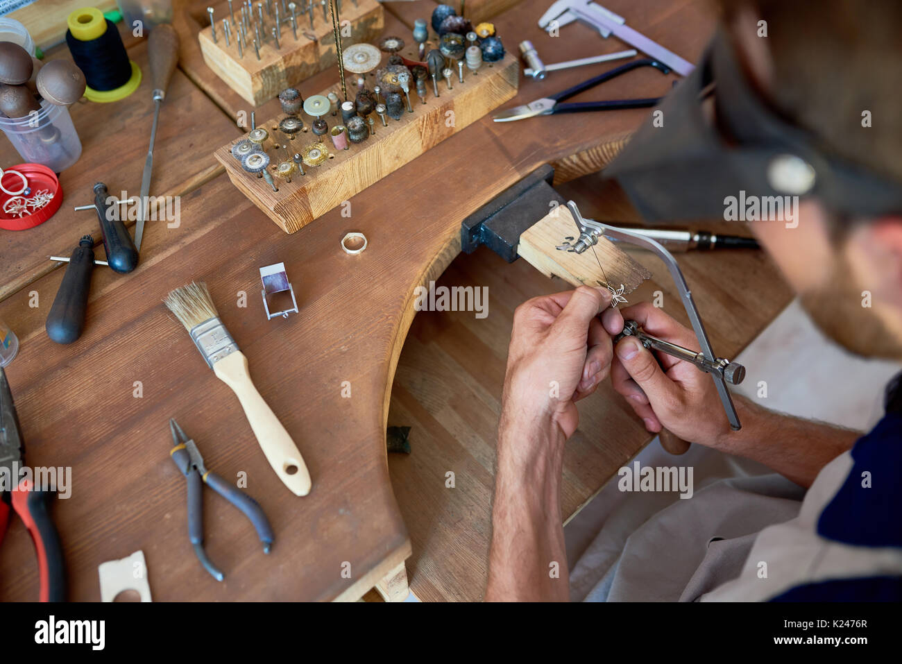 Craftsman Making Metal Flower Stock Photo Alamy