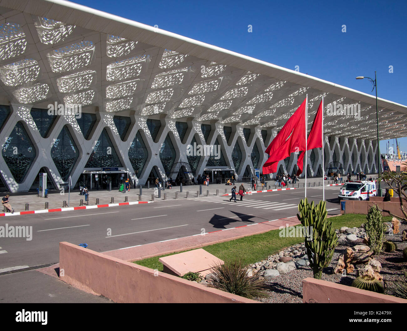 MARRAKESH, MOROCCO - JANUARY 24, 2014:  Airport Terminal 1 Building at Marrakesh Menara Airport Stock Photo