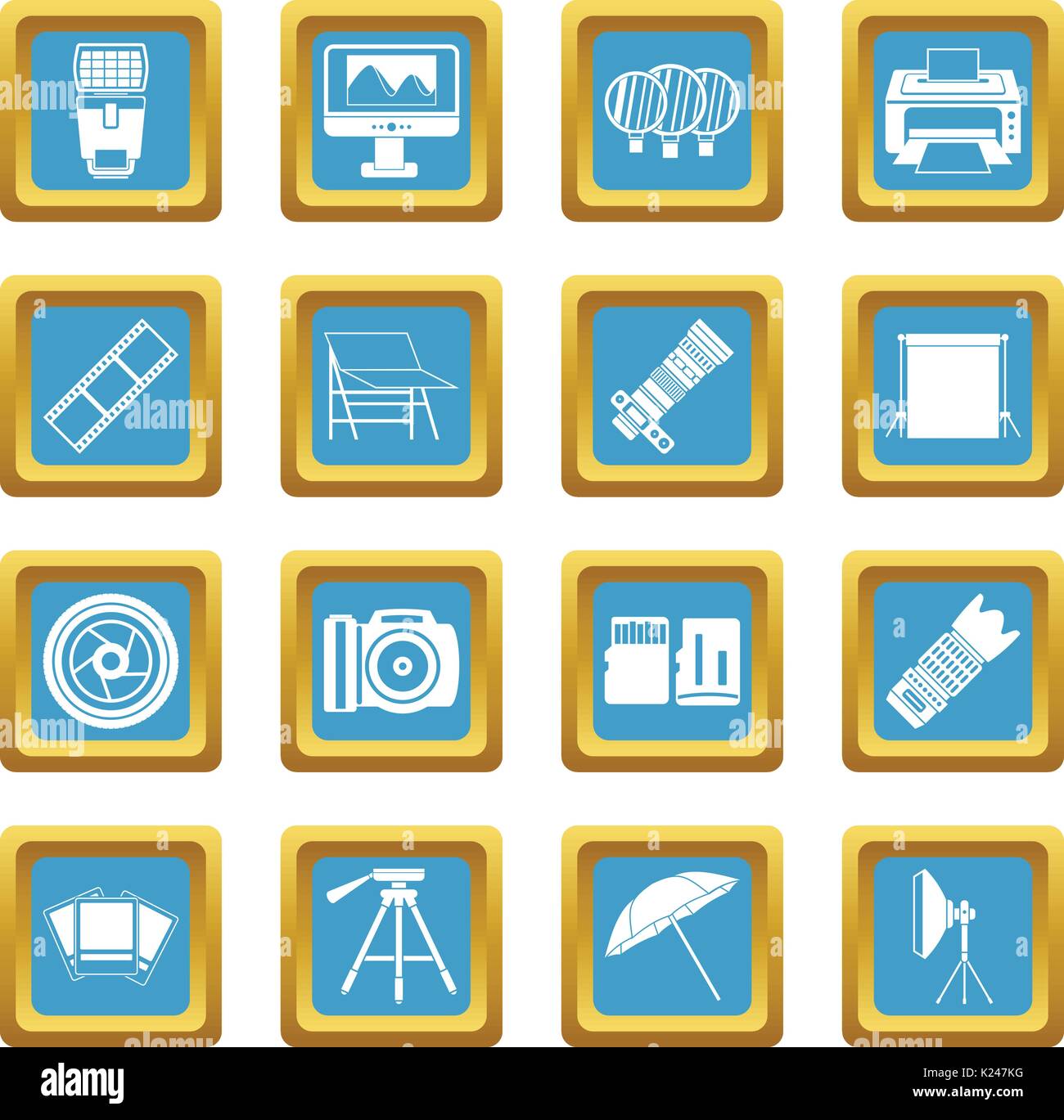 Photo studio icons azure Stock Vector