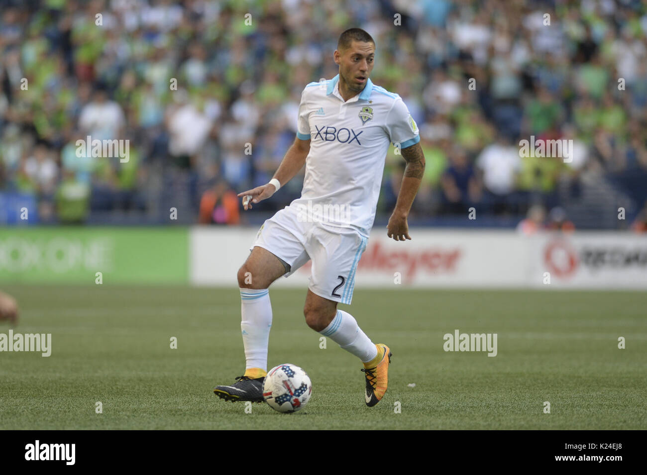 Seattle, Washington, USA. 27th Aug, 2017. Soccer 2017: Seattle Sounders forward CLINT DEMPSEY (2) in action as the Portland Timbers visit the Seattle for an MLS match at Century Link Field in Seattle, WA. Credit: Jeff Halstead/ZUMA Wire/Alamy Live News Stock Photo