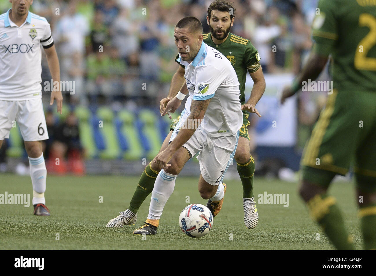 Seattle, Washington, USA. 27th Aug, 2017. Soccer 2017: Seattle Sounders forward CLINT DEMPSEY (2) in action as the Portland Timbers visit the Seattle for an MLS match at Century Link Field in Seattle, WA. Credit: Jeff Halstead/ZUMA Wire/Alamy Live News Stock Photo
