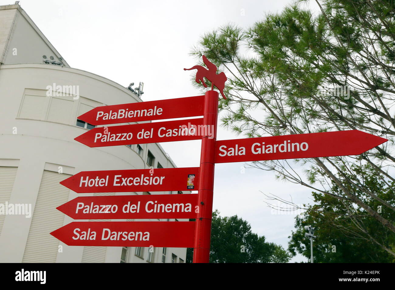 Venice, Italy. 28th Aug, 2017. Signs during the 74th Venice International Film Festival in Venice Lido, Italy, 28 August 2017. Credit: Andrea Spinelli/Alamy Live News Stock Photo