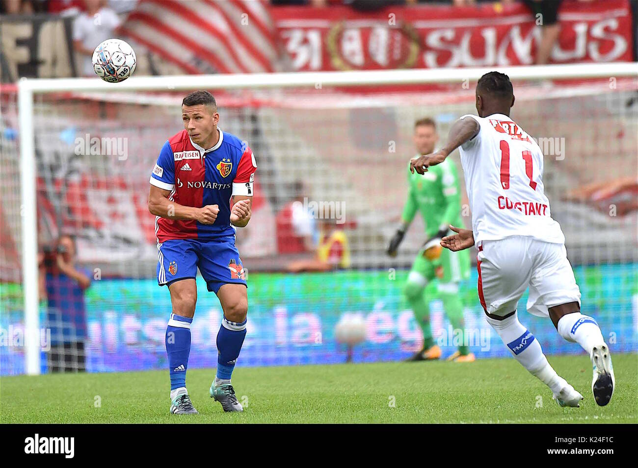 Sion, 27.08.2017, Football Raiffeisen Super League, FC Sion - FC Bale, Kevin Constant (FC Sion 11) duel with Marek Suchy (FCB 17) Photo: Cronos/Frederic Dubuis Stock Photo