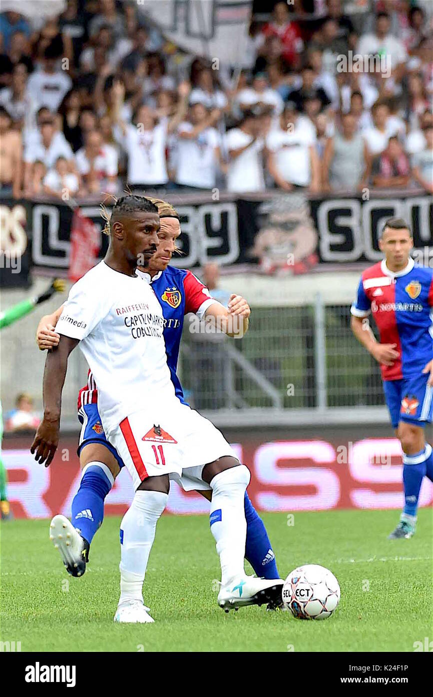 Sion, 27.08.2017, Football Raiffeisen Super League, FC Sion - FC Bale, Kevin Constant (FC Sion 11) duel with Michael Lang (FCB 5) Photo: Cronos/Frederic Dubuis Stock Photo