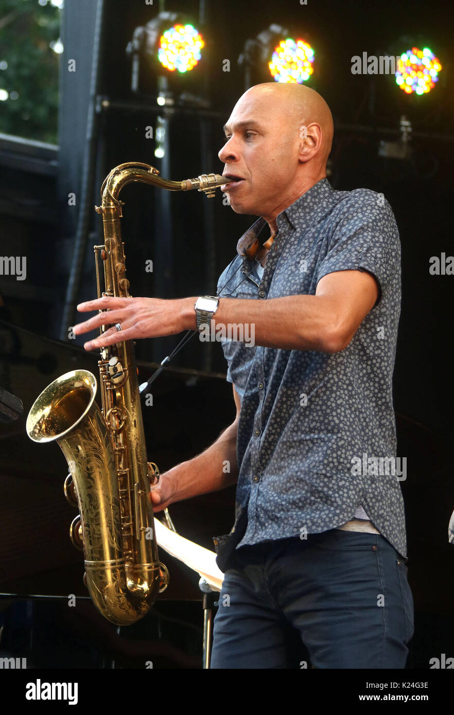 New York, New York, USA. 27th Aug, 2017. Jazz saxophonist JOSHUA REDMAN performs during the 25th