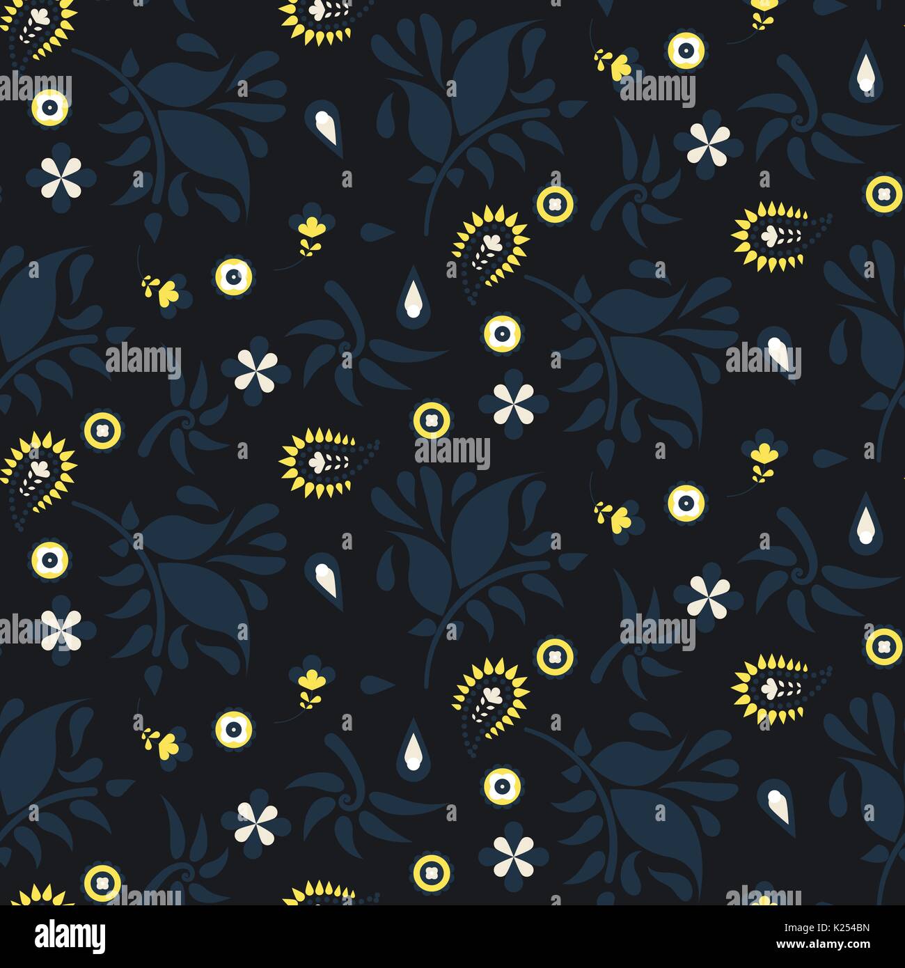 Floral paisley dark blue vector pattern. Stock Vector