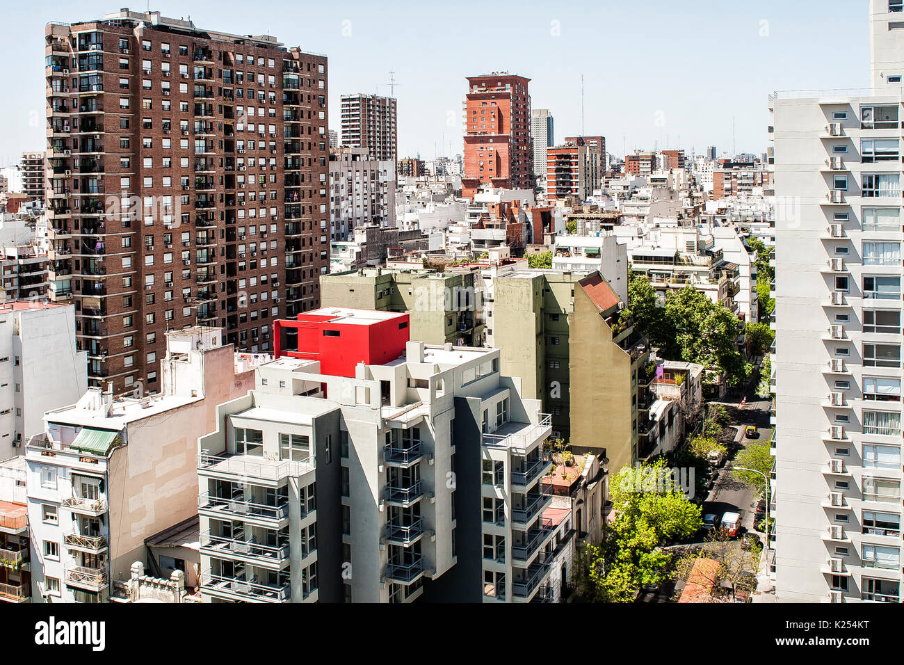 High angle view of apartment buildings in Palermo neighborhood. Buenos
